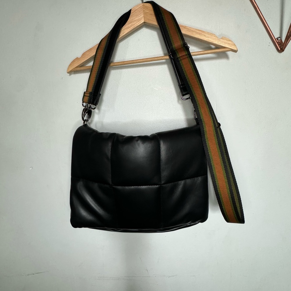 Sondra Roberts Black Quilted Shoulder Bag Vegan Leather